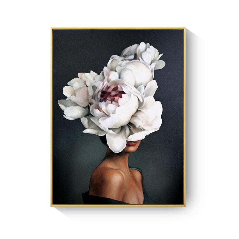 HAOCHU Posters and Prints Flowers Feather Sexy Women Character Canvas Painting Wall Pictures For Living Room Home Decoration