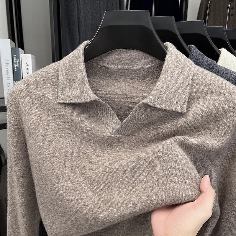 Herren Leichter Luxus Wollpullover mit Möwenkragen - Winterlich Warm Modischer Gestrickter Basisschicht