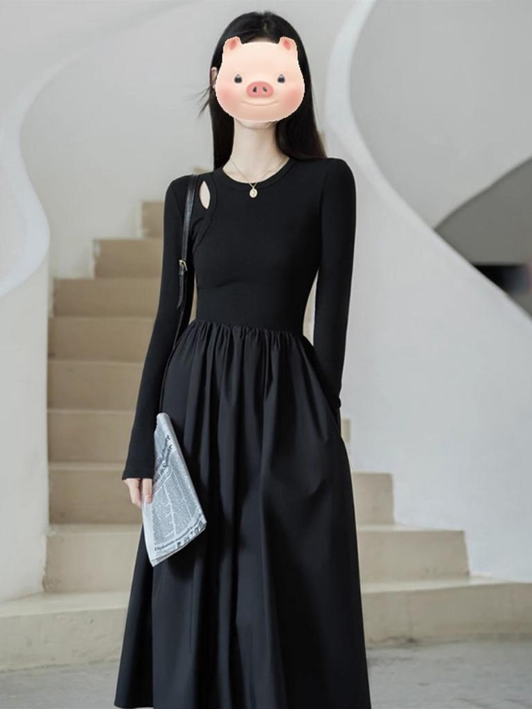Black Long Dress Dress Women's Early New Fashion Slim Fit and Thin Temperament Beautiful Long Skirt