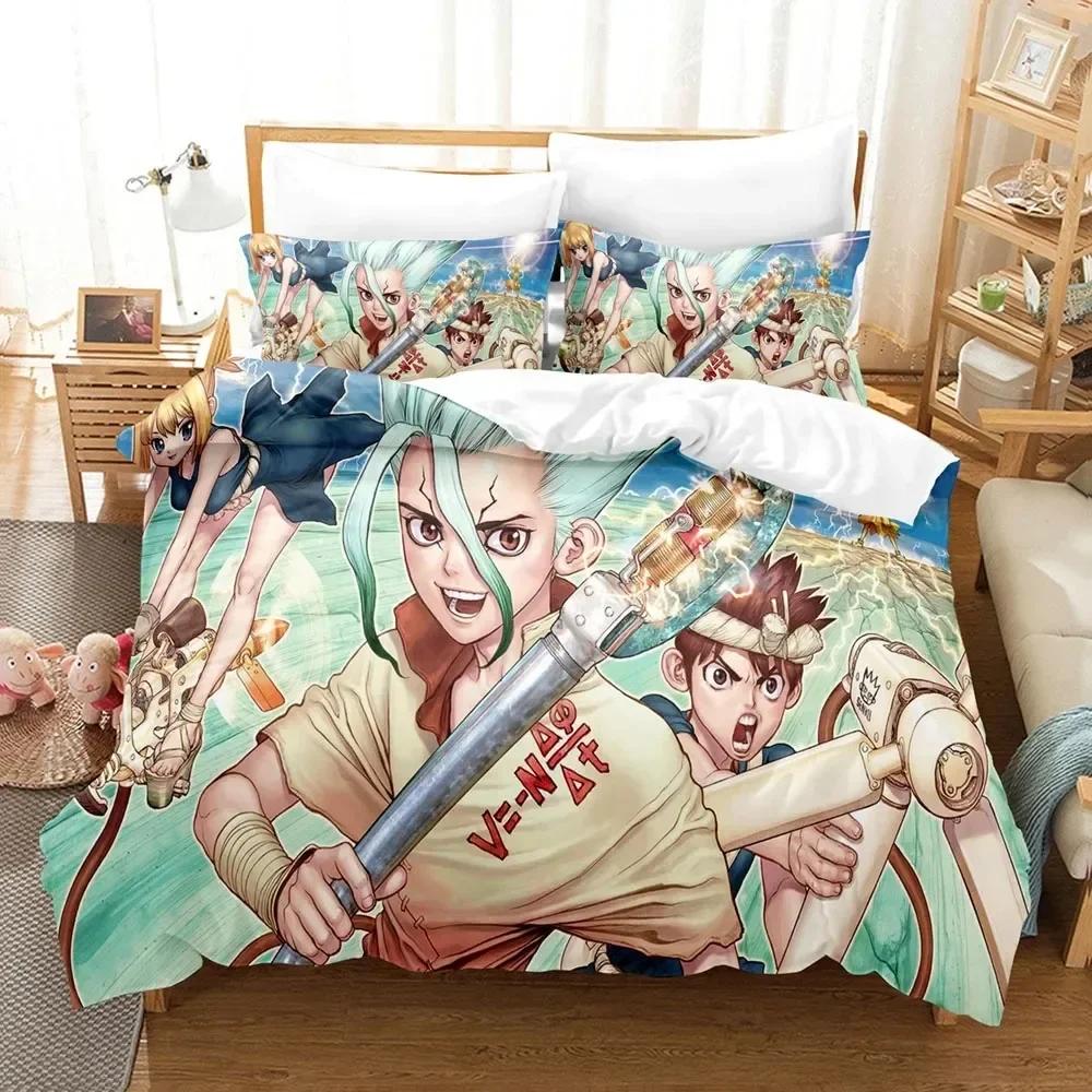 3D Anime Dr Stone Printed Bed Set Duvet Cover Pillowcase Bedding Set Bed Linen Sheet Quilt Cover Full Queen King Size