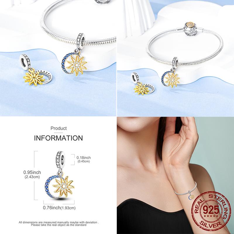 New Copper Sun Moon Pendant Van Gogh Starry Sky Charms Bead Fit Original Bracelet For Women Diy Gift