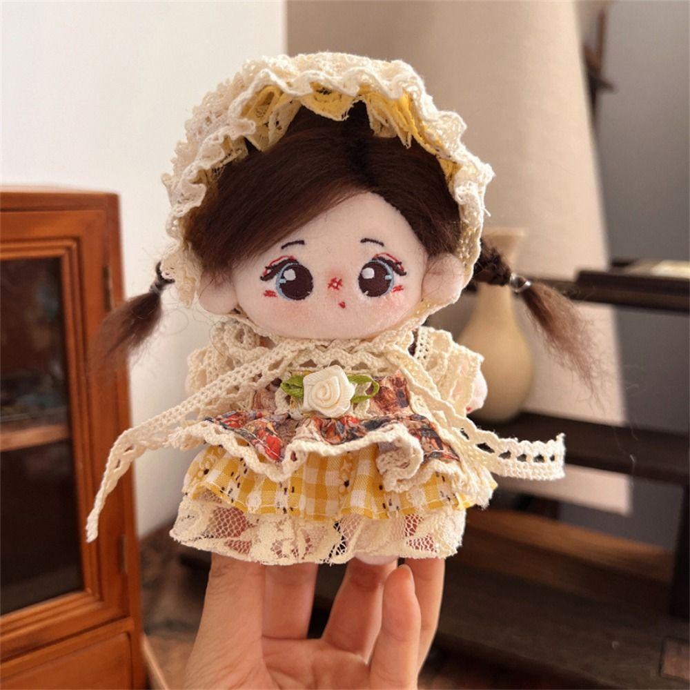 Lovely Maid Costume 10cm Doll Dress Retro Camellia Dolls Cartoon Skirt Miniature Lace Cotton Dolls Halter Dress Stuffed Dolls