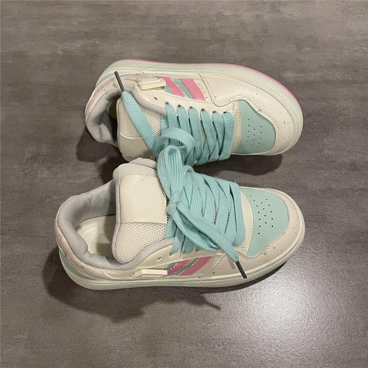 

Дышащие туфли на толстой подошве женские весенне-летние новые студенческие спортивные туфли-хлебушки женские студенческие белые туфли 40 розовый зеленый