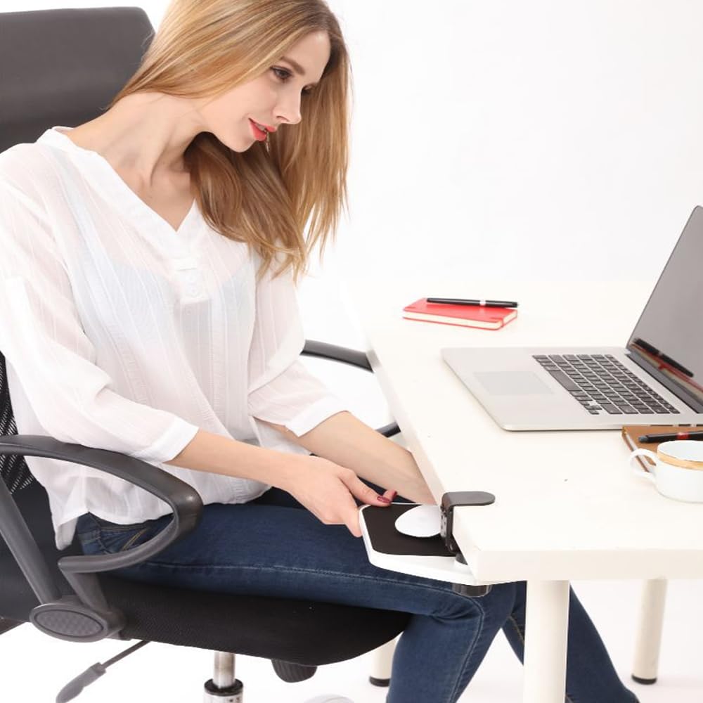 FUGEST Armrest Mouse Table Wrist Rest Clamp Type Rotation Hard Plastic Under Table Armrest Computer Desk 360°