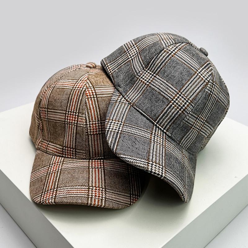Autumn and Winter Men Women New Versatile Stripe British Baseball Caps Check Fashion Cotton Warm Soft Houndstooth Retro