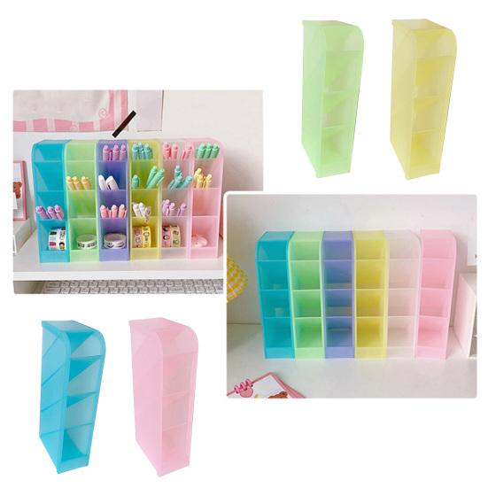 Pen Holder 4 Grids Large Capacity Plastic Multi-functional Lipstick Makeup Brush Organizer for Daily Use