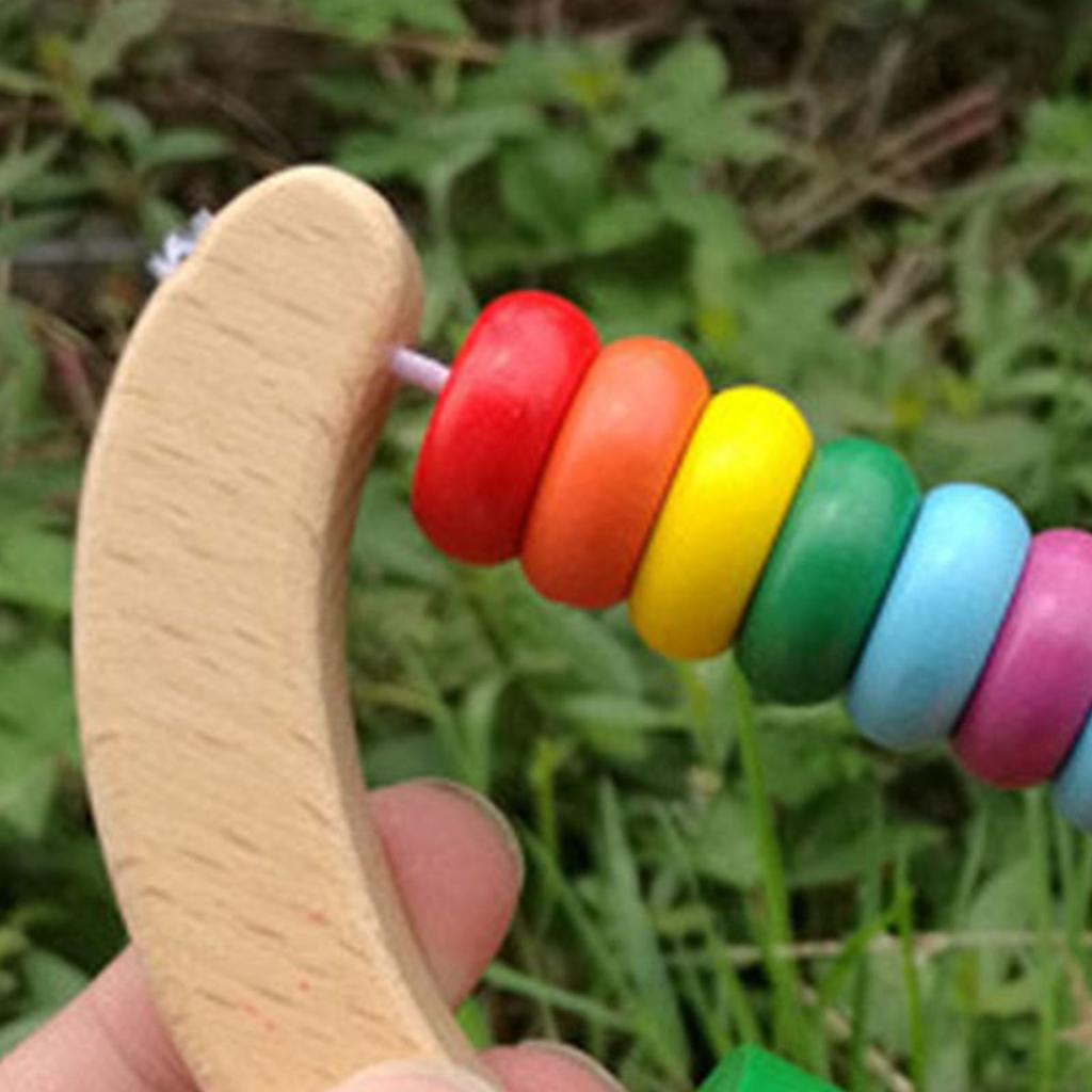 Zornăitoare pentru bebeluși Lemn masiv Colorat Formă drăguță Mâner ușor de prins Jucărie zornăitoare pentru educație timpurie Semi-rotund
