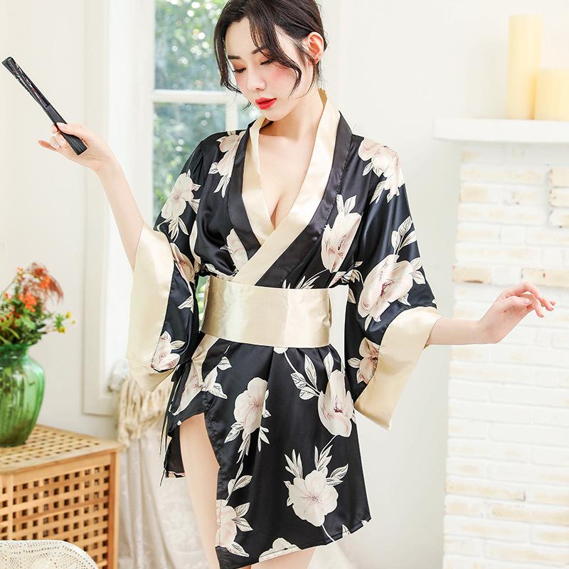 Printed big bow kimono bathrobe pajamas seduction sexy lingerie cosplay uniform suit