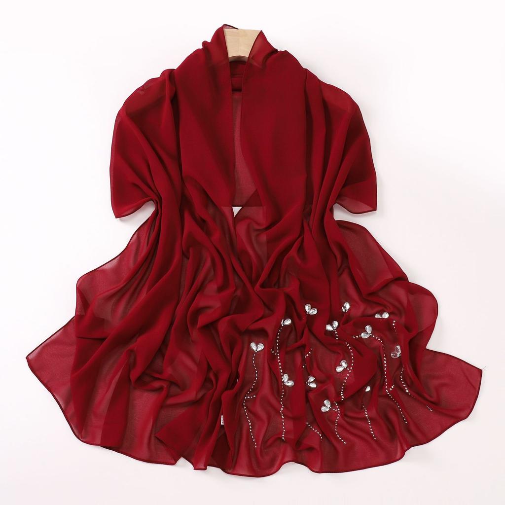 Pearl Chiffon Long Scarf With Rhinestone For African Women