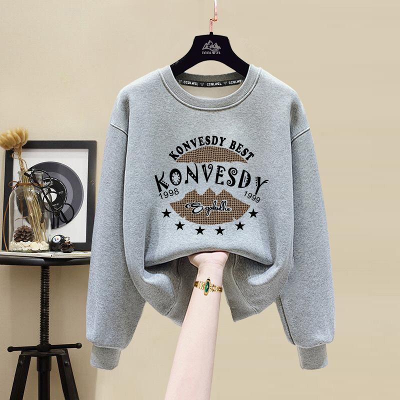 2025 pure cotton sweater women's spring and autumn models round neck loose and thin winter velvet thickened long sleeves student ins