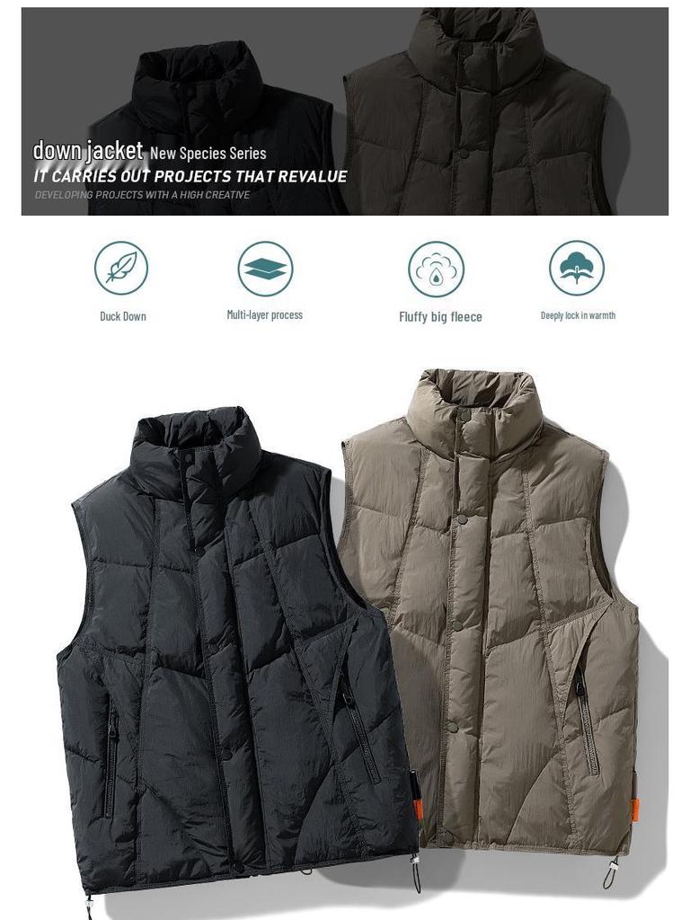 American Retro Japanese Style Stand Collar Duck Down Jacket - Men's & Couple Casual Vest