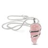 Reiki Rose Quartz Pendant Natural Wire Wrapped Crystal Stone Pendant with Metal Chain Size 30-35 Mm Approx. (Pink)