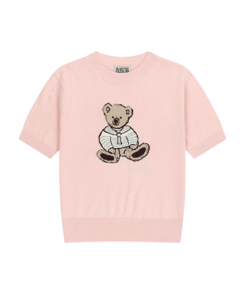 Malittepeulangsowajeobeo W Doodle Bear Half Knit Pullover Light Pink