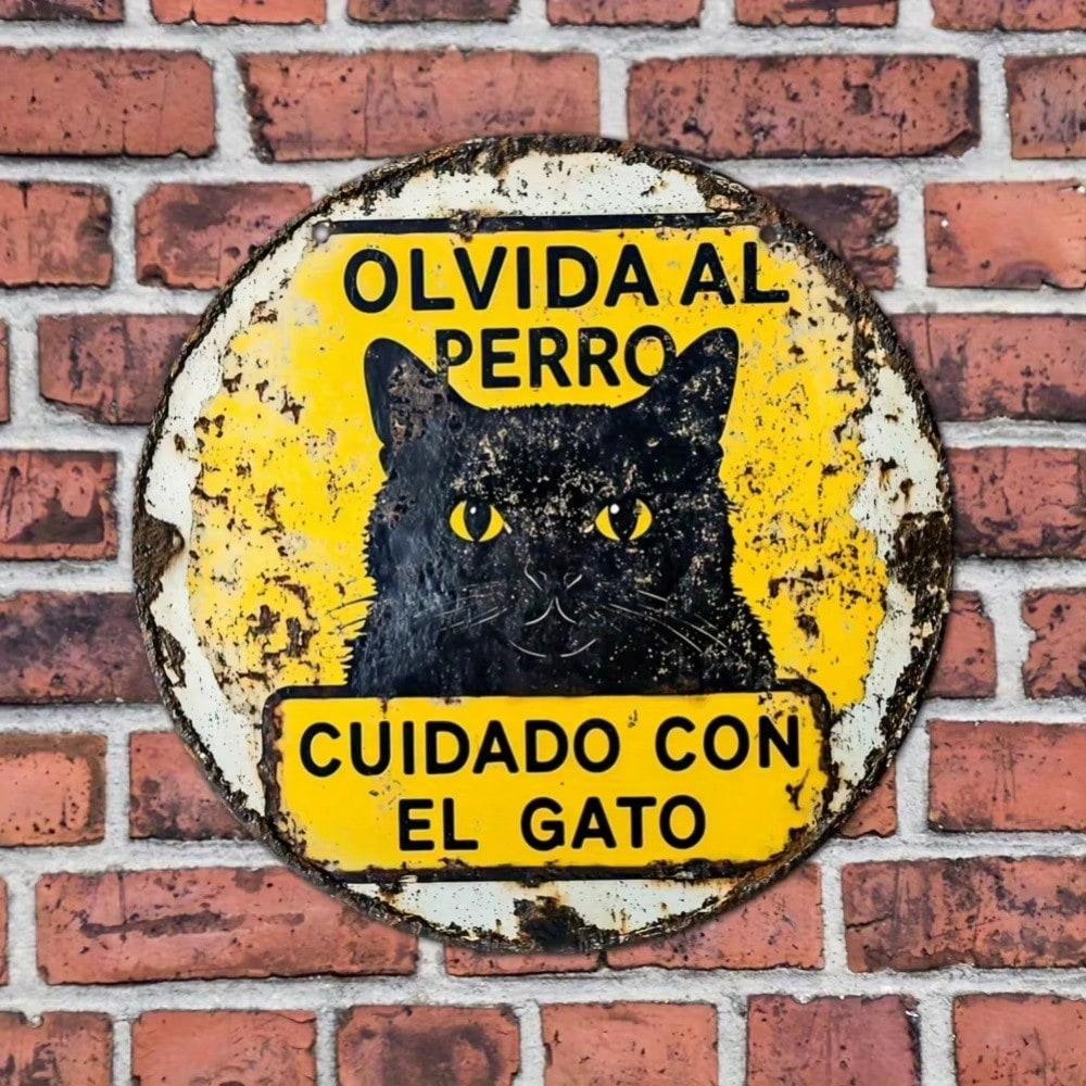 Vintage Beware of Cat Metal Sign Distressed Aluminum Plaque Halloween Home Decor
