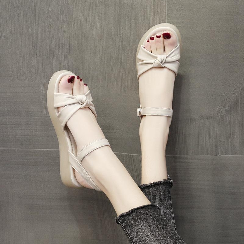 Platform sandals women's new summer flat-soled women's shoes with soft sole soft leather fairy wind beach sandals
