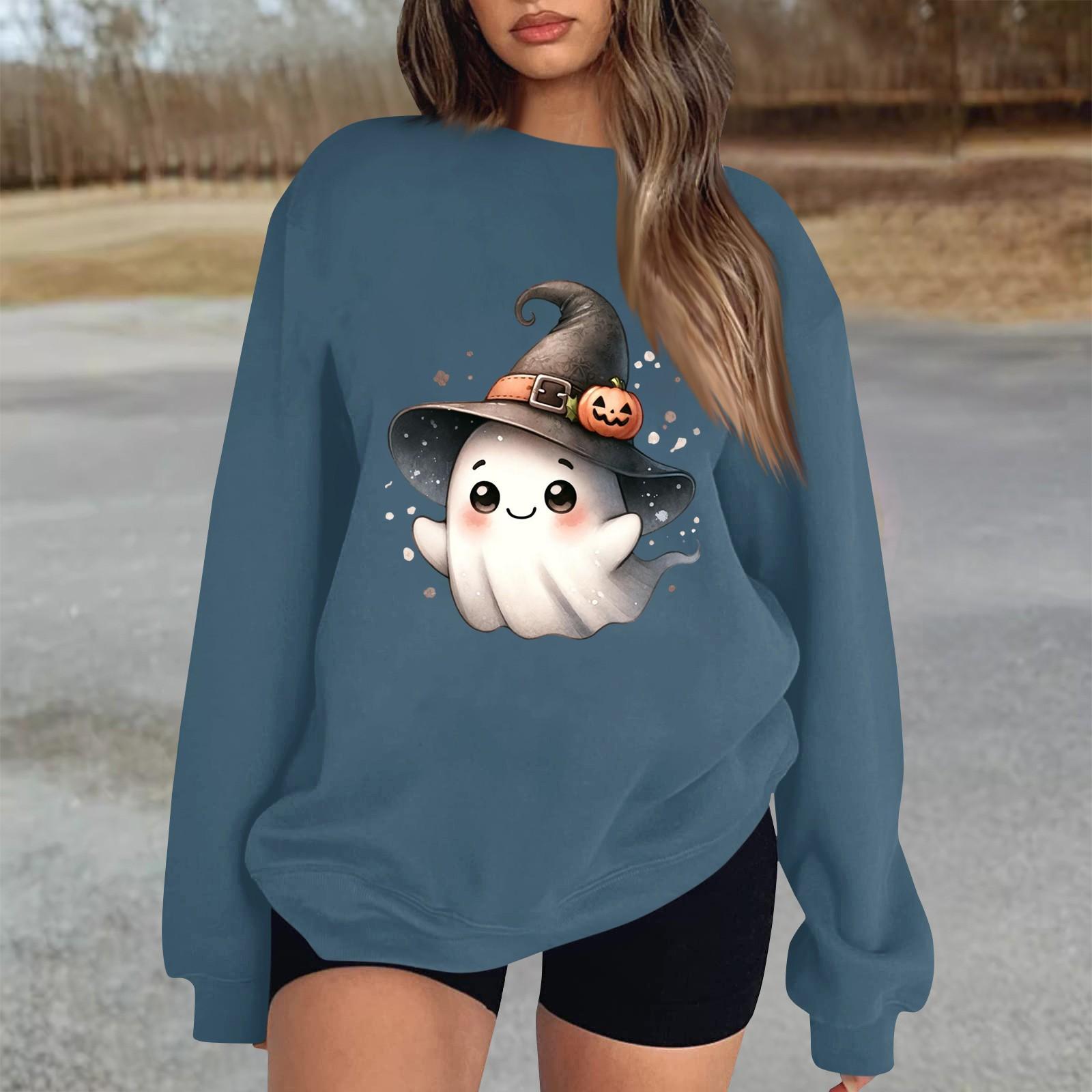 

Женский повседневный модный трикотажный спортивный топ с длинными рукавами, свободный крой, Хэллоуин XL