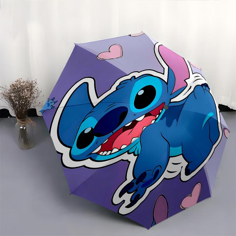 Stitch, Herz-Thema, Automatisches Öffnen und Schließen, Helles 8-Speichen, Tragbarer Regenschirm, Geeignet für Männer und Frauen, Ein Perfektes Geschenk für