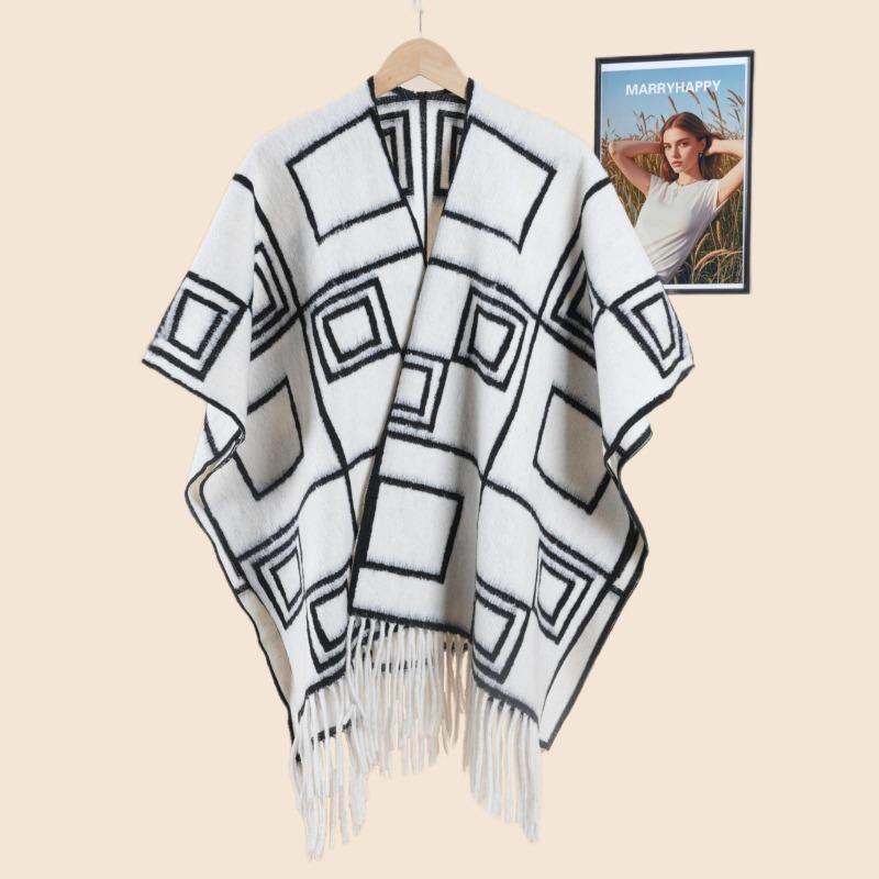 Premium sense simple double-sided thickened printed warm shawl scarf women's autumn and winter indoor outing cold-proof cape