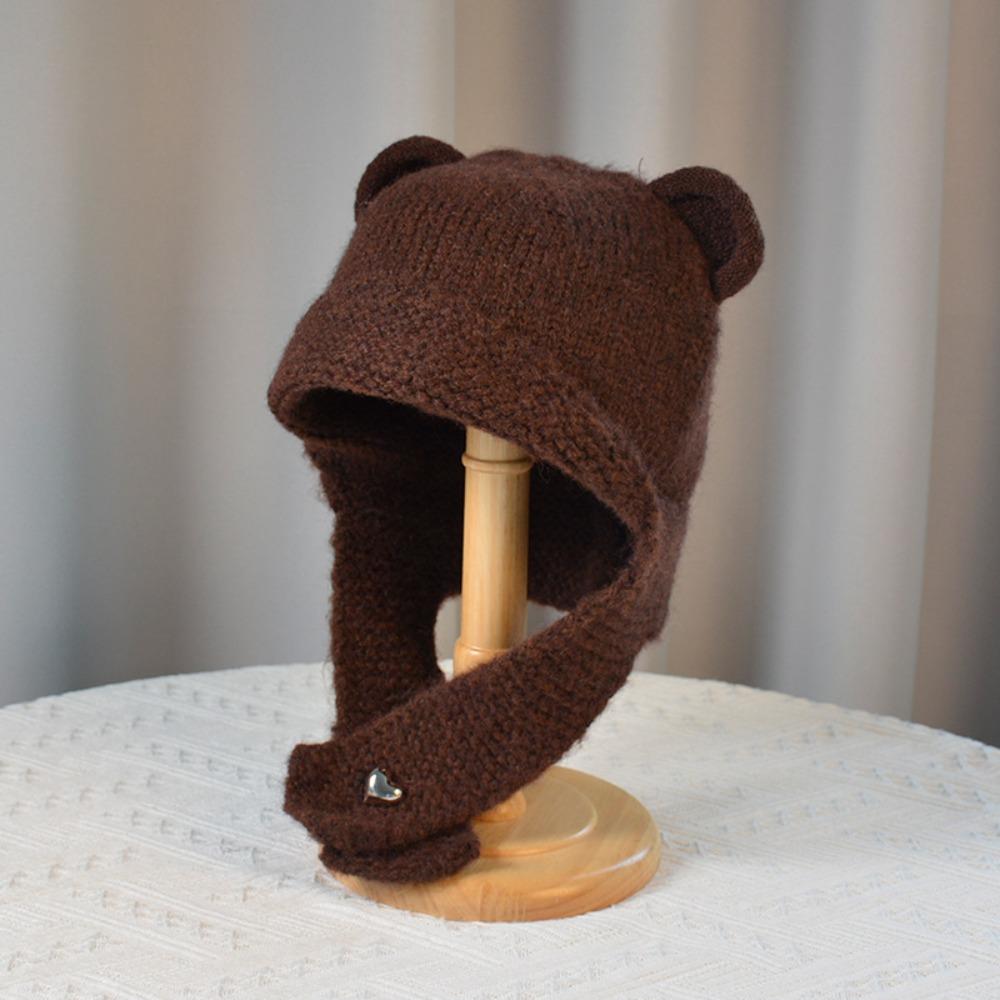 

Neck Cold Proof Knitted Balaclava Hat Windproof Warm Knit Cap Women Scarf Winter Hat Winter кавовий