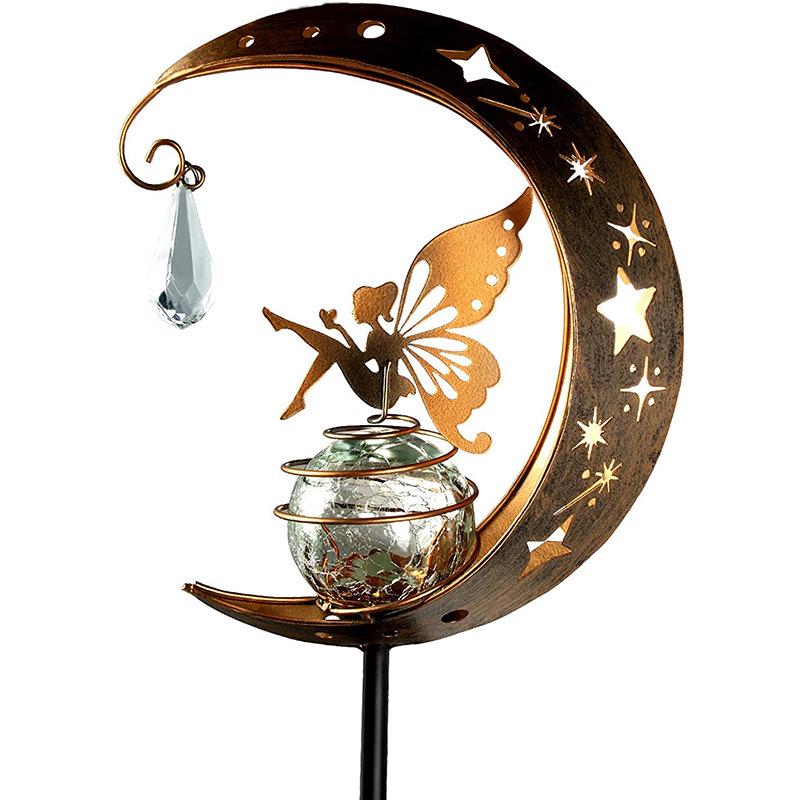 Popular Solar Moon Fairy Lights for Outdoor Garden Decoration with Wrought Iron Ground Insert and Angel Design
