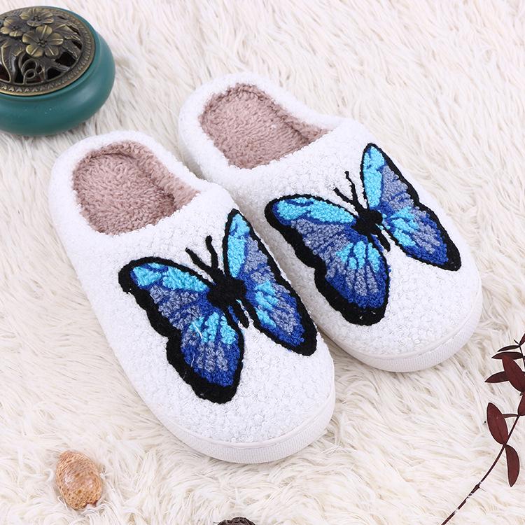 Exclusive Blue Butterfly Cartoon Cotton Slippers - Indoor Plush and Warm
