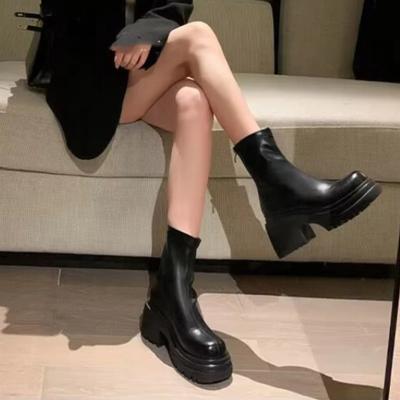 Chaussures pour femmes, tendance printemps-automne 2024, haute qualité, couleur unie, bout rond, talon bas, bottes courtes, tendance