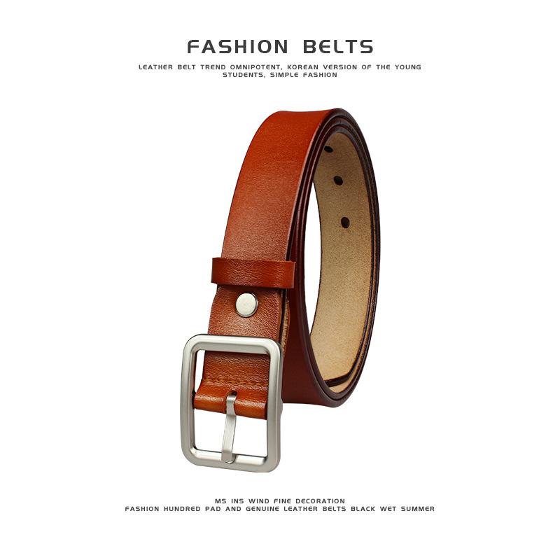 Women's Genuine Leather Belt, Black Casual Fashion Belt, Thin Decorative Simple Versatile Korean Style Belt for Jeans and Trousers