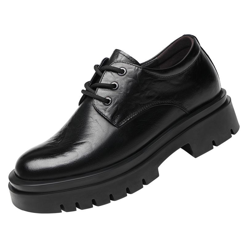 Inner heightening platform leather shoes men's 8cm first-layer cowhide big head business dress men's shoes heightening casual work shoes