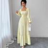2025 Early Autumn Women's U-neck Long Sleeve Lace Patchwork Waist-Cinching Dress