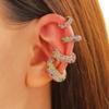 Retro Fashion C-Shaped Bling Ear Clips with Colored Diamonds - Trendy No-Pierce Earrings
