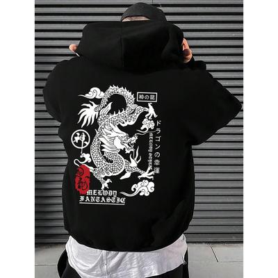 הדרקון Harajuku מצחיק דפוס זכר קפוצ'ונים סוודרים נוחים צמר אופנה בגדים חדשים בגדי רחוב