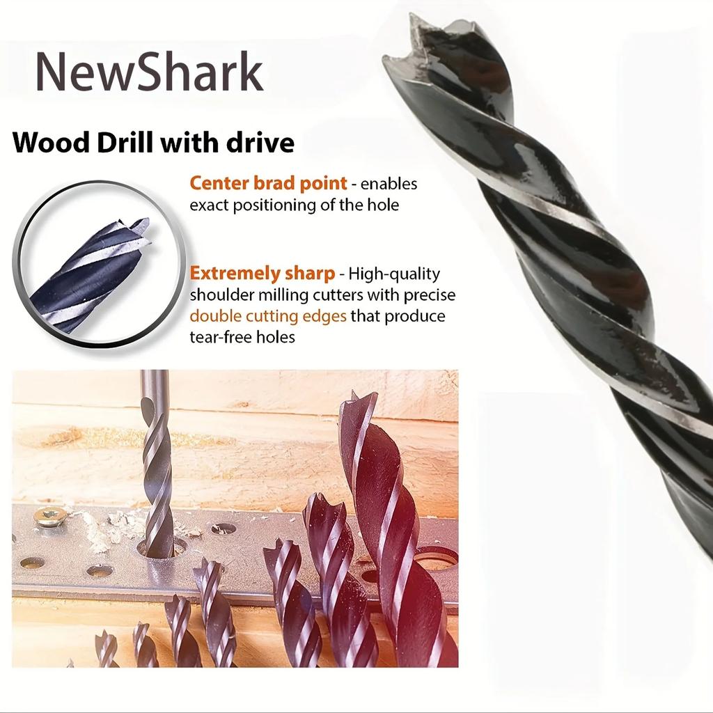 Wood Drill Bits - 8 Pcs 3mm - 10mm Spur Point Spiral Twist Wood Metric Drill Bits Working Tool for Quick Chucks & Impact Drivers