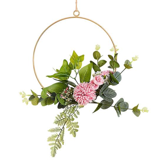 Yousheng Floral Hoop Wreath, Metal Wall Hanging with Flower Decor, Durable Wear-Resistant Floral Hoop Wreath, for Garden Balcony Windowsill