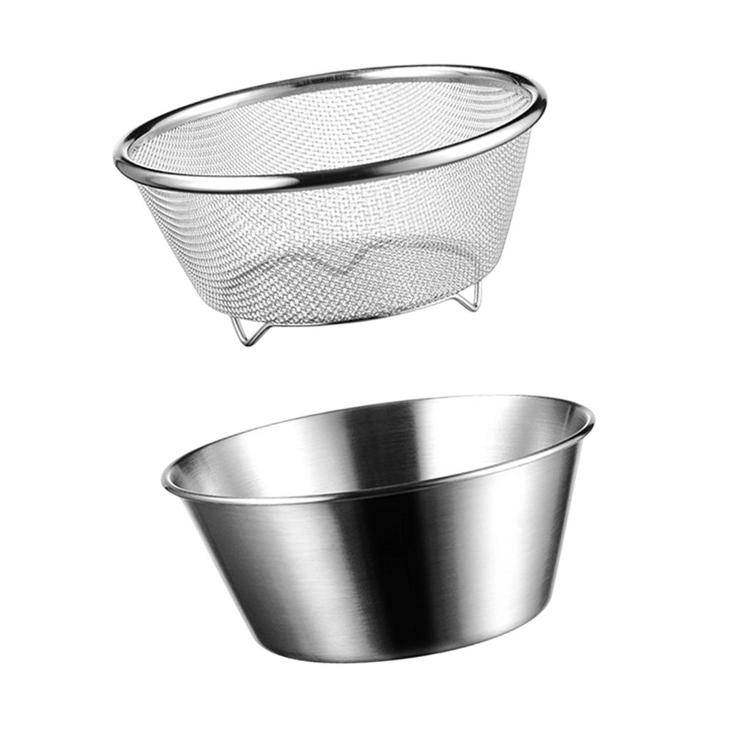 Stainless Steel Kitchen Colander with Bowl Set Small Food Rice Strainer Fruit Washing Basket for Food Preparation Tool