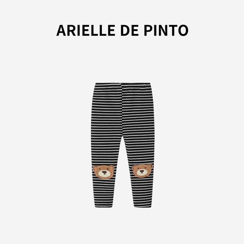 French Arielle De Pinto Girls  Bear-Striped Leggings Autumn Style Versatile Soft Children s Casual Pants Black 120