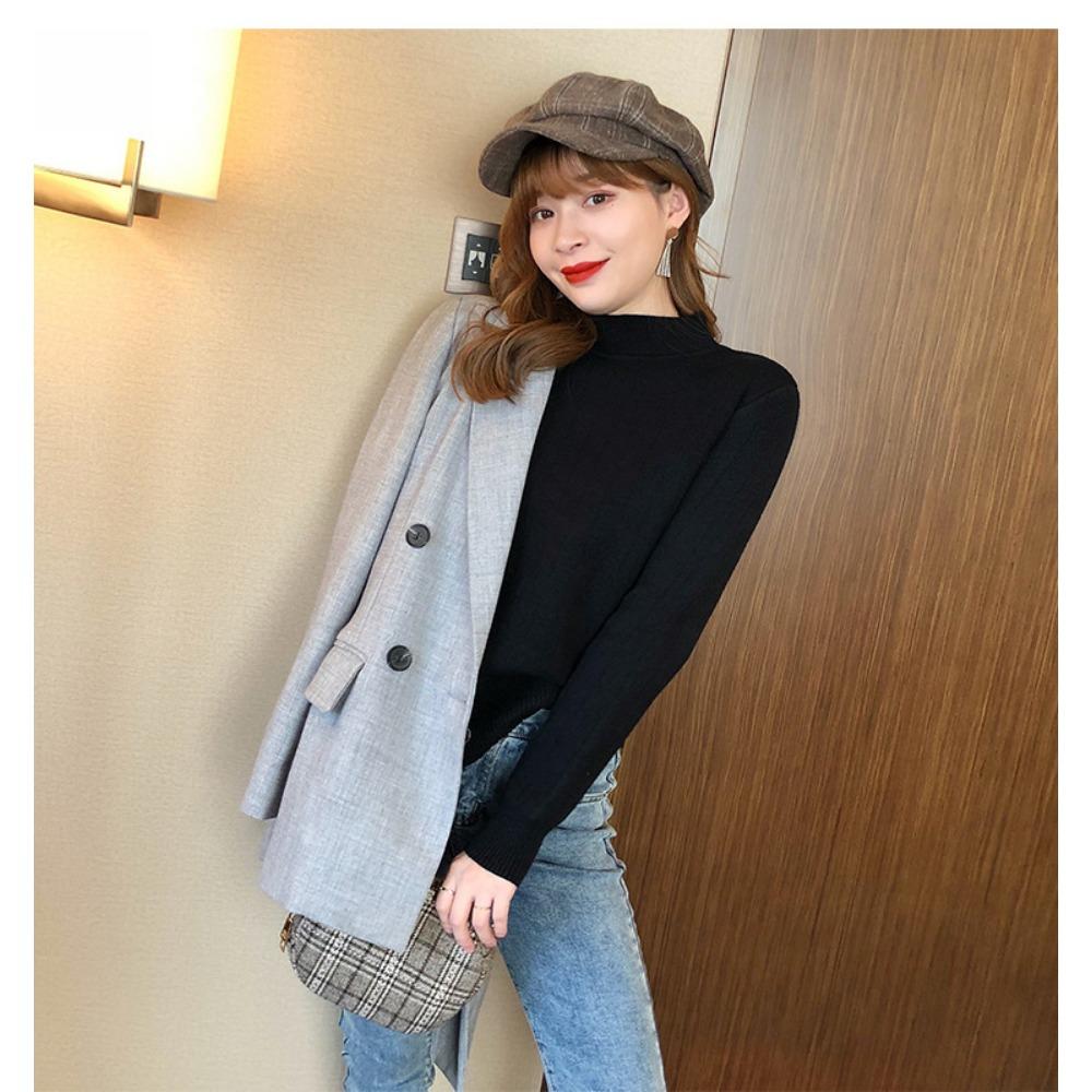 Autumn and Winter Women's Padded Thickened Sweater Single Layer Mid-collar Half-high Neck Knitted Bottoming Shirt Mink Warm Tops