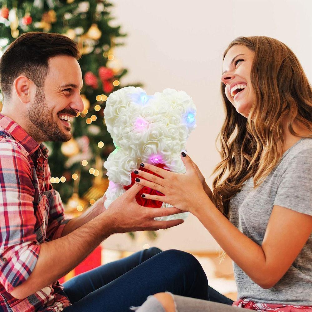 28cm Artificial Teddy Rose Multicolors with LED Strip Flower Bear Romantic Valentines Day Gift Girlfriend Women Anniversary Bear