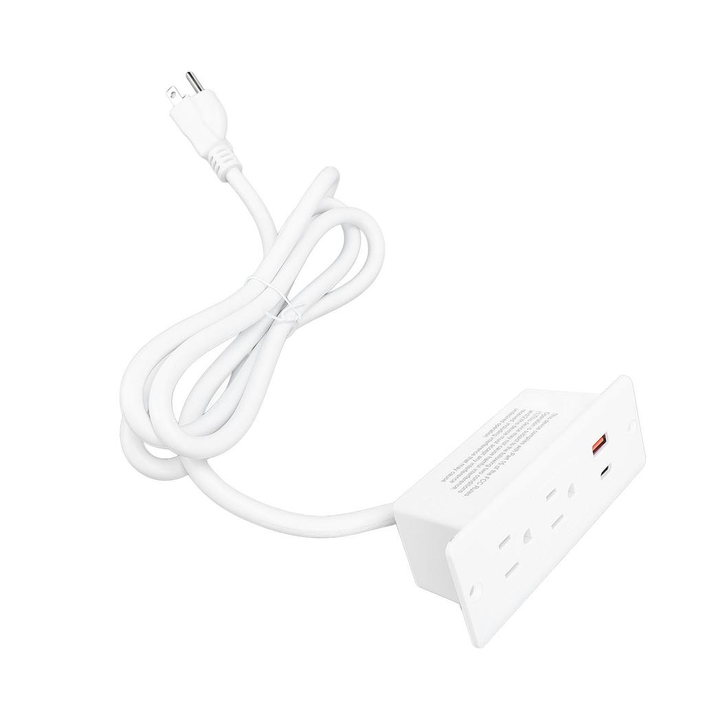Recessed Power Strip 2 Outlets 1 USB C 1 USB A Ports Fast Charging Desk Outlet with 1.5m Cord for