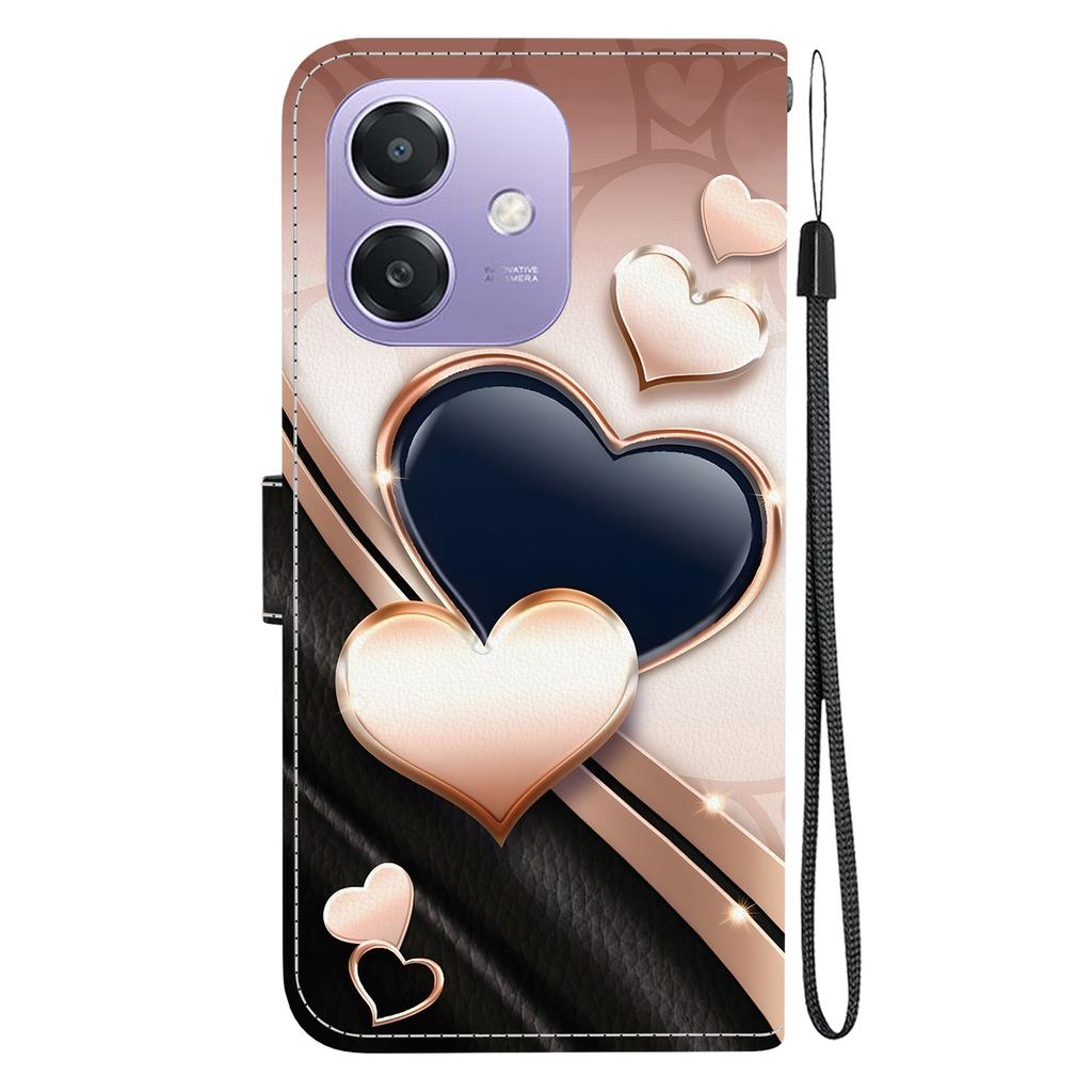 Handmade PU Leather Flip Case for Oppo A3x/Oppo A3x 4G/Oppo A20/Oppo A5i Anti-Slip Shockproof Cover with Wrist Strap & Heart/Rose Cat Designs