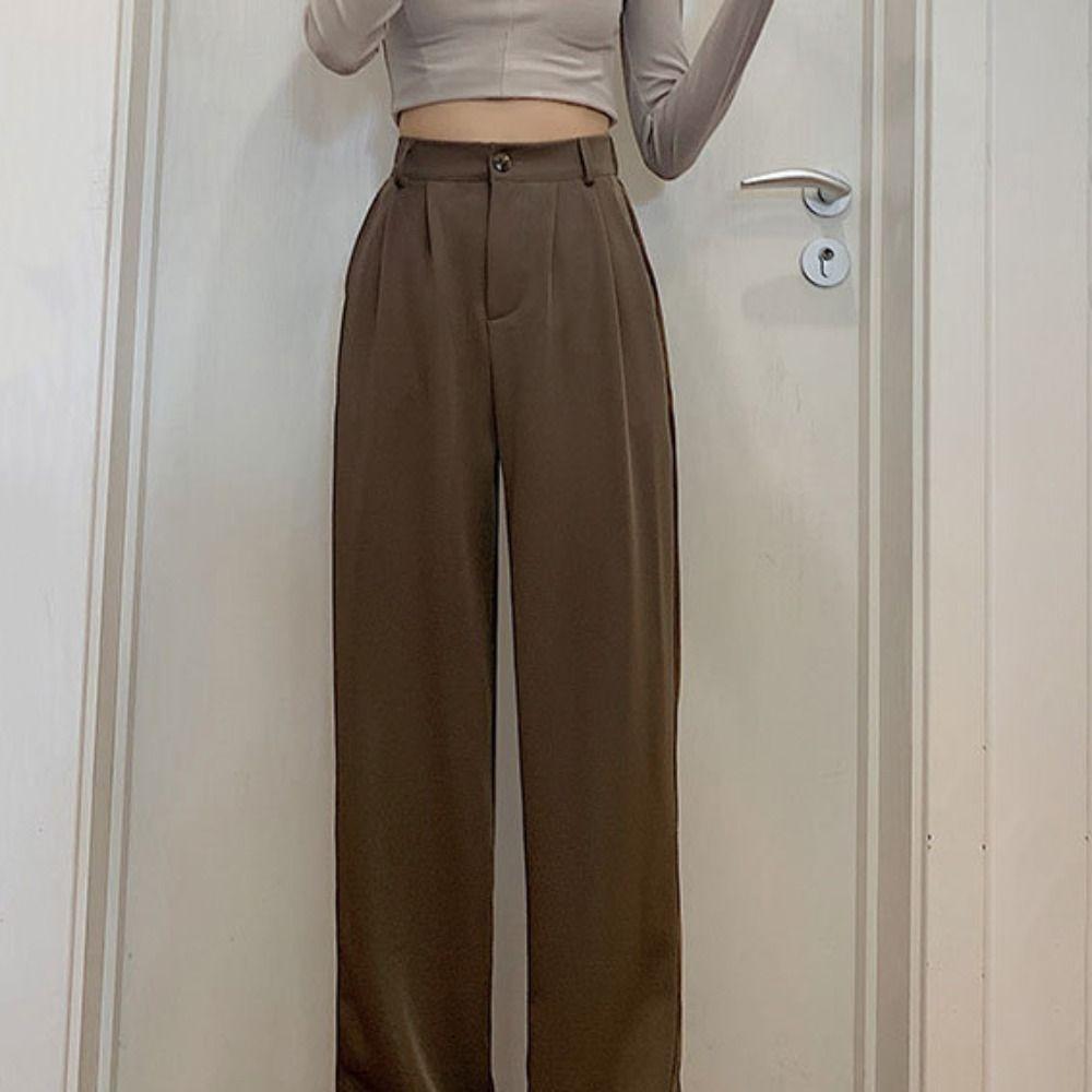Office Baggy Suit Pants Loose Straight Leg Pants Comfortable High Waist Pants  Girls