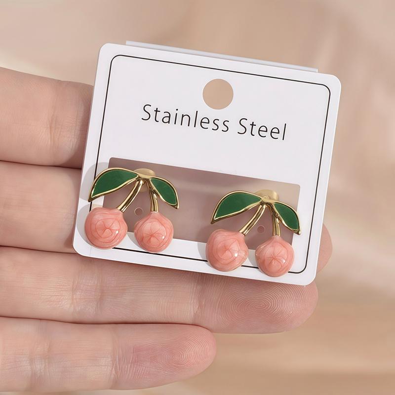 Fresh And Sweet Alloy Cherry Stud Earrings, Unique And Versatile Fashion Earrings, With Colorful Fruit Pendants