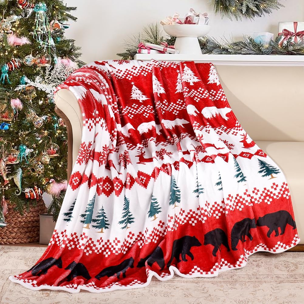 1PC Christmas Throw Blanket Santa Snowman Bed Blanket Winter Snowflake Blanket Warm Cozy Fuzzy Plush Couch Blanket Holiday Decor