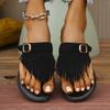 Fashion Large Size Flat Bottom Clip Toe Slippers Women 2025 New Tassel Belt Buckle Decoration Outer Wear Beach Slippers Casual Shoes