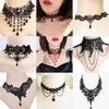 Gothic Lace Choker Necklace Women Minimalist Black Punk Collar Chain With Floral Snake Alloy Pendant