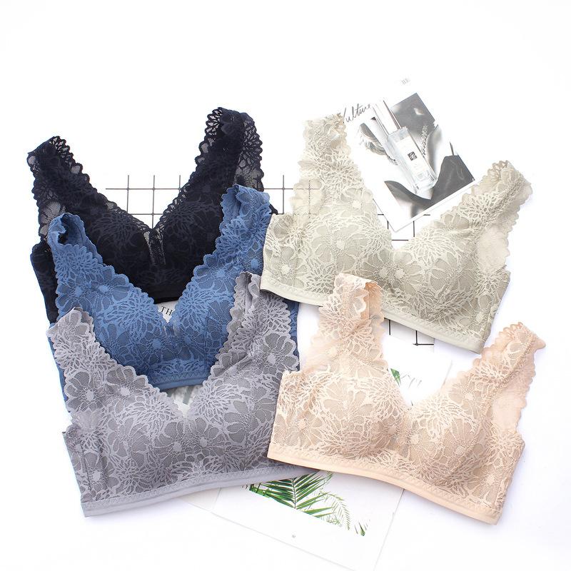 Manufacturer wholesale new vest lace bra without steel ring gathering small chest underwear comfortable thin cup