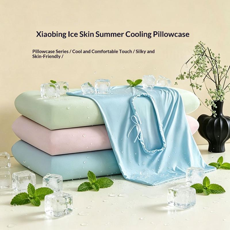 Ice Silk Cooling Pillow Cover Soft Fade-Resistant Elastic Edge Pillowcase Machine Washable for Dorm Bedding