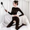 Sexy Underwear Long-sleeved Turtleneck Exposed Navel Two-piece Set Open-file Jumpsuit Stockings Sexy Pajama Set