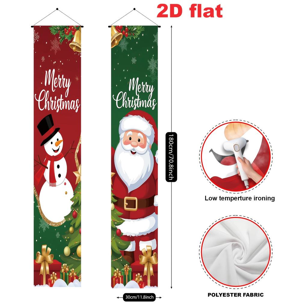 Merry Christmas Door Banner Couple Snowman Santa 1 Pair Polyester 30x180cm Indoor Outdoor Decor