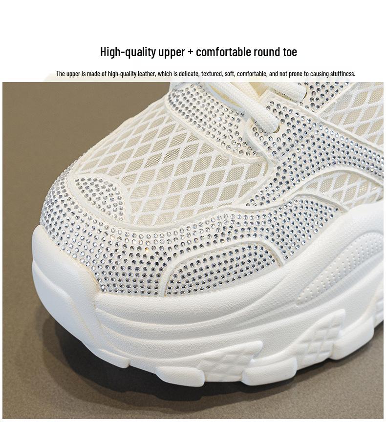 Women's Summer Rhinestone Mesh Dad Shoes - Thick-Soled, Breathable, Casual Sports, Size 34 Platform