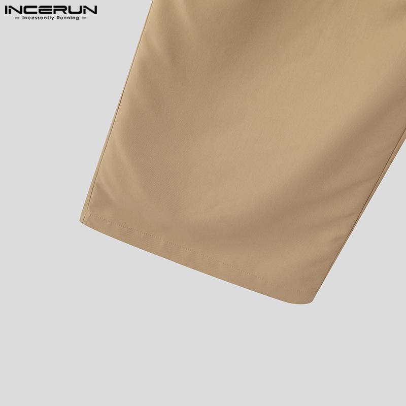 INCERUN Pánské zavinovací dlouhé kalhoty s vysokým pasem Ležérní zip se širokými nohavicemi